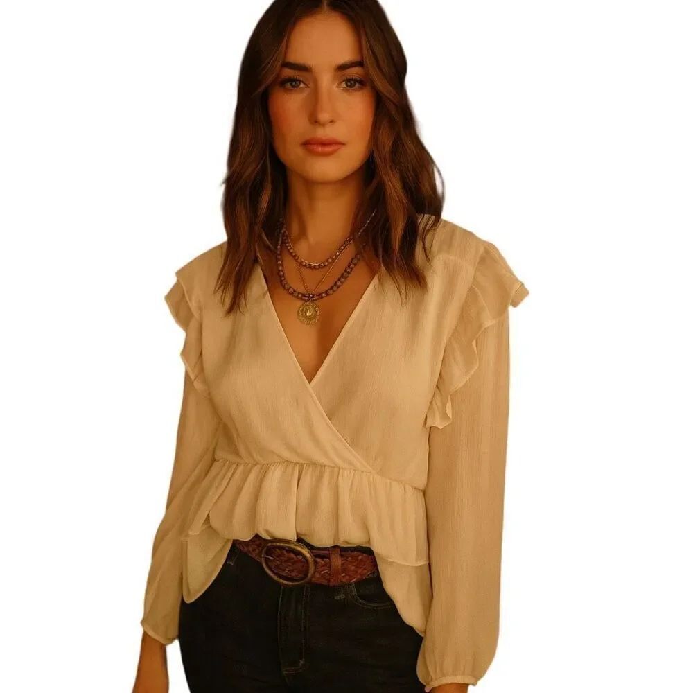 Torrid size 3 (3X) white faux wrap chiffon layered boho blouse